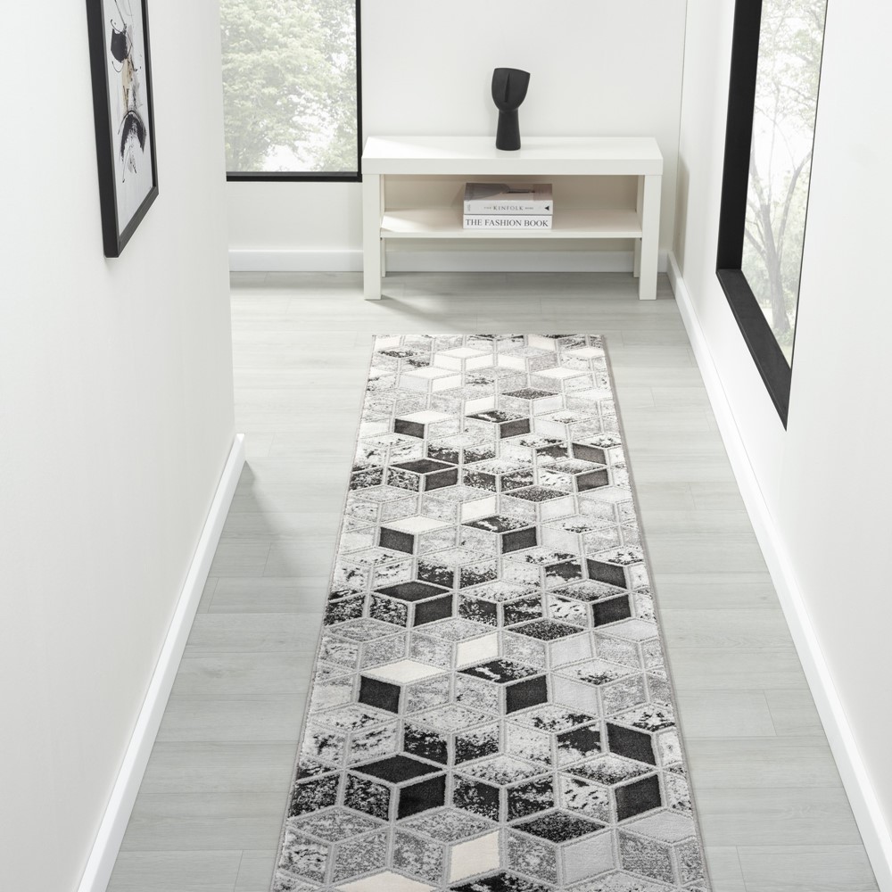 Bianco 207IA Abstract Geometric Runner Rug in Grey